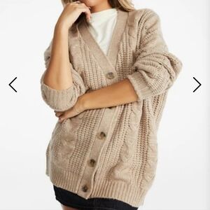 Shoe Dazzle Tan Cable Knit Cardigan